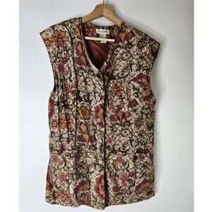 Vintage 90s Bogari Women’s Silk Button Up Tunic Vest Size M Floral Artsy Folk